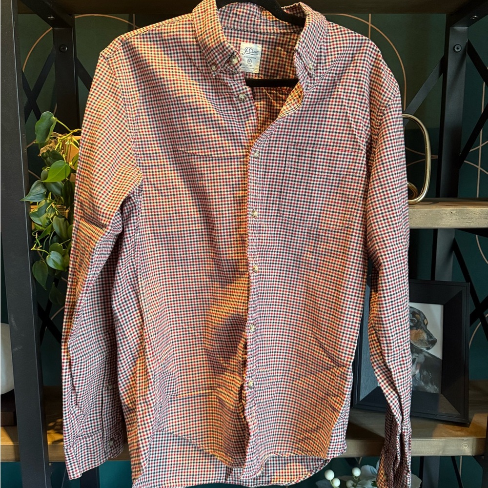 J. Crew Red and Tan Casual Button Down Shirt